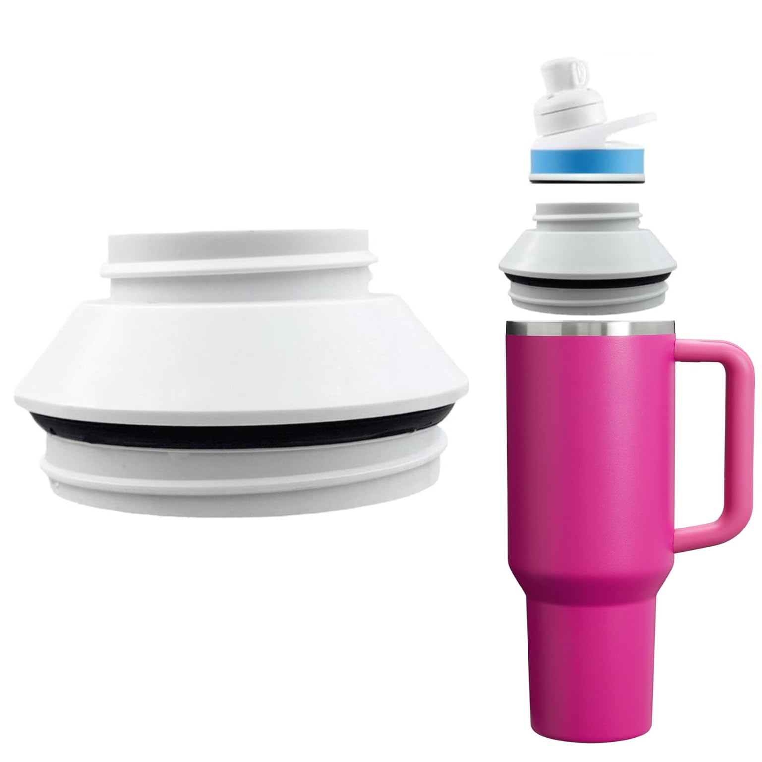 CAVEKEAP Water Bottle Adapter Designed for 40 oz Stanley Quencher to Cirkul with Sealing Rings, BPA Free Plastic Food Grade Silicone,Fits For Stanley 40 Oz Quencher Tumblers Bottles, White