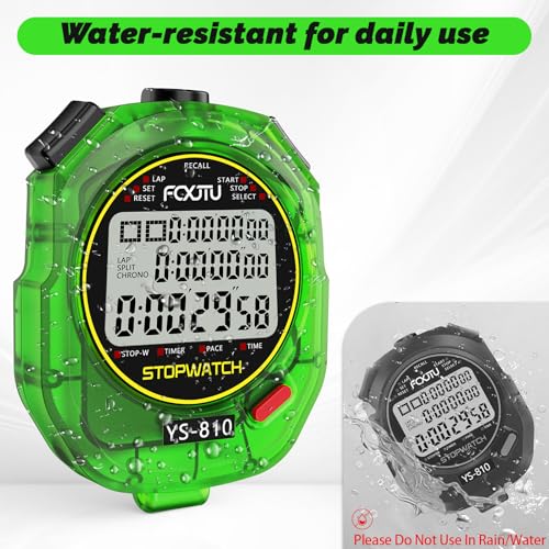 Image of Sports Stopwatch Timer, 10 Lap /Split Memory Digital Stopwatch Countdown Timer with 12 /24 Hour Clock Alarm On /Off, Calendar 3-Row Extra Large Screen Lanyard for P.E Coach and Referees (Red)