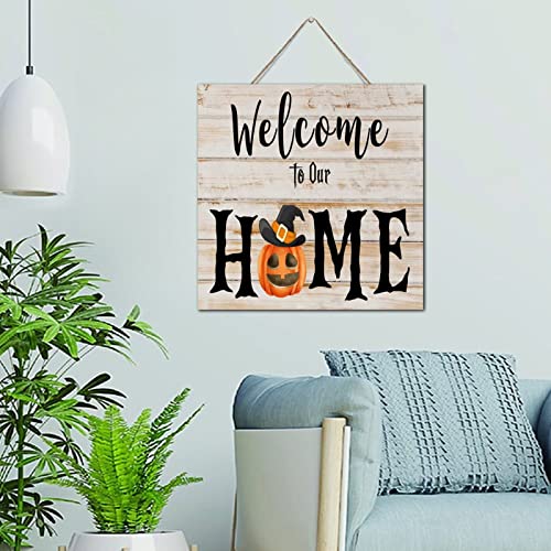 Plaque en bois motivation Welcome to Our Home citrouille bureau