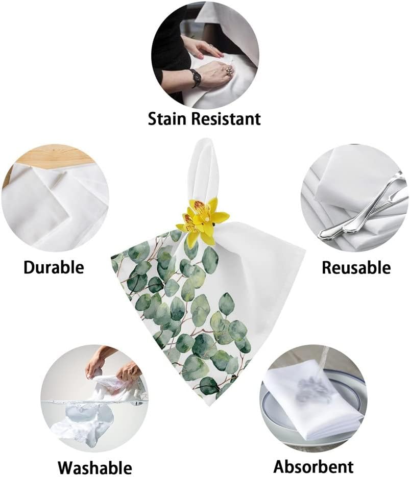 Eucalyptus Leaves Table Napkins Cloth Set Soft Handkerchief Wedding Decoration Banquet Dinner Napkins Cloth(4pcs)