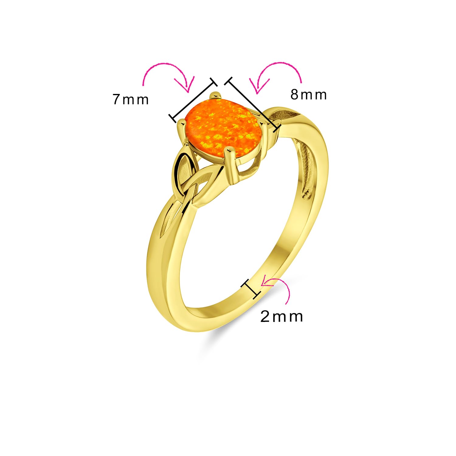 Personaliza Anillo de Hermandad de Sororidad BFF Nudo Celta de Amor Óvalo Piedra Preciosa Naranja Azul Blanco Ópalo Creado Promesa Triquetra Claddagh 14K Oro Amarillo .925 Plata de Ley Personalizable