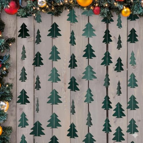 Cheerland Christmas Tree Garland Camping Decorations for Woodland Theme Baby Shower Birthday Party Decoration Xmas Hanging Nature Streamer Backdrop Green Pine Tree Garland Classroom Glamping Decor