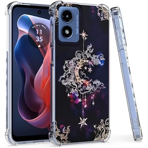 FEXION Compatible with Motorola Moto G Play 4G 2024 Case, Moto G Play 4G (2024) Case, Slim Soft Shockproof TPU Bumper Motorola G Play Phone Case 2024, Floral Beautiful Cover (Moon Purple) Cover