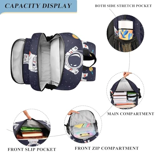 Cute Astronaut Space Kids Backpack for Girls Boys, 17 Inch Large Elementary School Backpack, 6-12 Y4