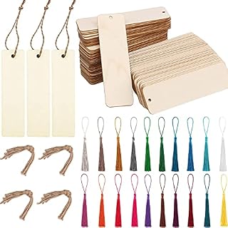 ZOCONE Blank Wood Bookmarks Set, 36 PCS Wood Bookmark+36 PCS Colorful Tassels+36 PCS Rope, Rectangle DIY Bookmarks for Adults Kids Make DIY Creative Wood Craft Bookmark,12*3.2CM
