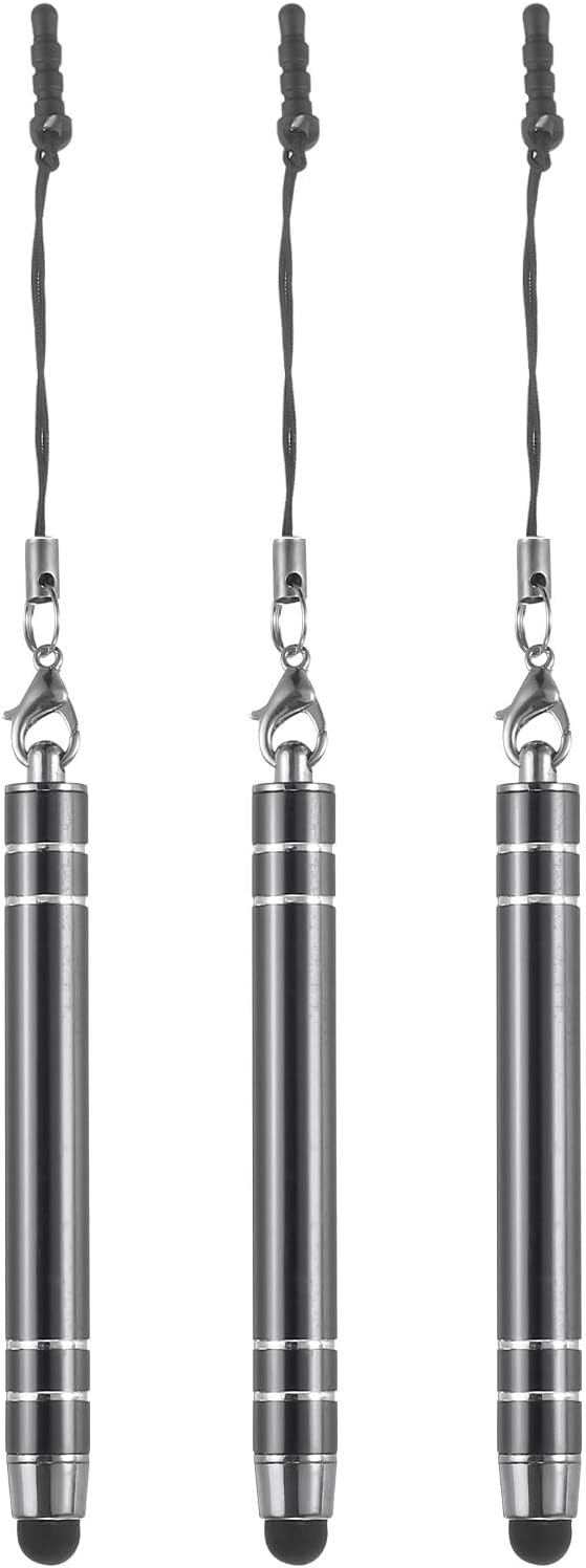MECCANIXITY 3pcs Metal Touch Screen Pen Metallic Phone Stylus Pen Retractable Aluminum Alloy Mini Capacitive Pens Universal, Grey