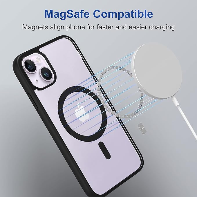 Image of DARKFIT Back Cover Case Compatible for iPhone 13 | Mag-Safe Magnetic Cover TPU Ultra Hybrid Camera Bump Protection Compatible with Wireless Charging Designed Color Clear Transparent Black | Pack of 1
