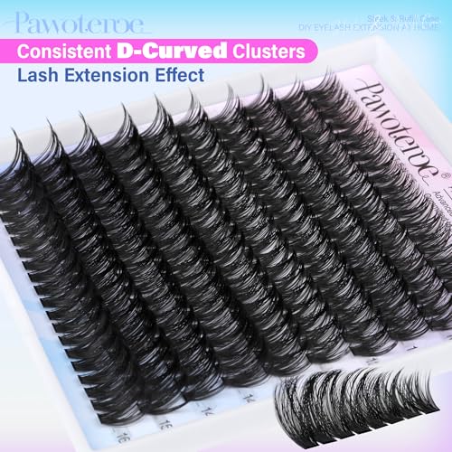 Image of Pawotence Lash Clusters 200pcs Individual Lashes 50D Cluster Eyelash Extensions 9-16mm Eyelash Clusters Lash Extensions for Self Application (50D, 0.07D, 9-16mm Refill)