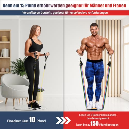 GYMERK Resistance Bands Set, Expander Fitness Mit Gummigriffe, Trainingsplakat, Knöchelriemen, Türanker, Tragtasche, 5er Verschiedene Widerstandsstufen Ideal für Krafttraining