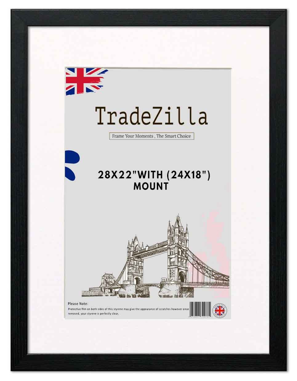 TradeZilla | MDF Certificate Frame (71.12 x 55.88 cm) With (24 x 18 Inch) White Mount Wall Hanging | 22 x 28 Award, Diploma, Picture Frame for Office & Home Décor [ Black ]