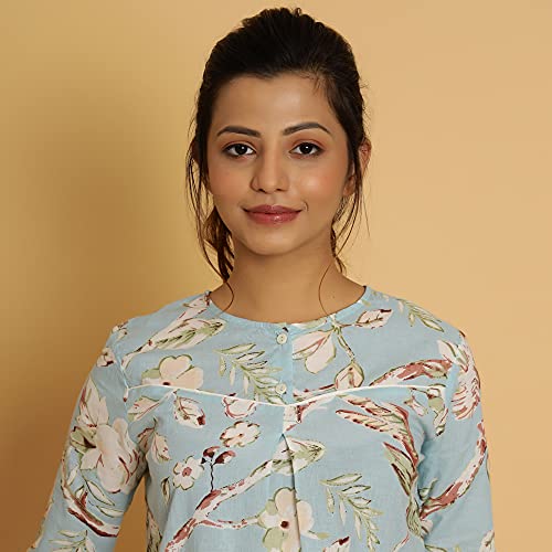 Image of SANSKRUTIHOMES Women's Premium 100% Cotton Printed Co-Ord Set | Short Sleeve Shirt & Pant Set | Pink Checkered Sun & Palm Tree Print | Casual Summer Resortwear, Vacation Wear & Comfortable Loungewear