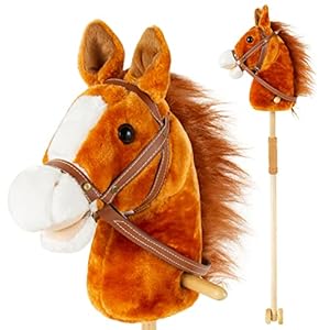 PUNP 36” Plush Horse Riding Stick, Handsewn Head, Sturdy Wood Stick, Plus Neighing & Clip-Clop Sounds