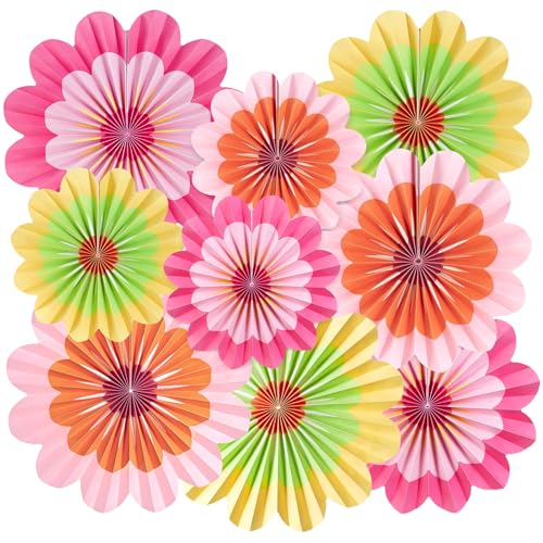 Image of SUNBEAUTY 9 Pcs Paper Flowers Fans Hot Orange and Hot Pink Party Spring Summer Decorations Tissue Paper Flowers Decorations for Girl Groovy Birthday Baby Shower Wedding Bachelorette Room Wall Hanging
