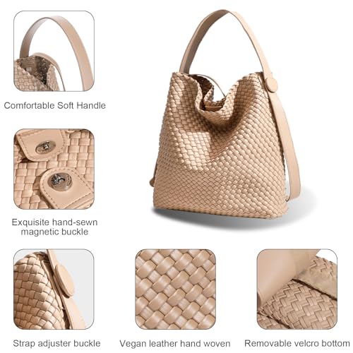 Image of Large Woven Tote Bag Vegan Leather Shoulder Bag for Women Fashion Travel Shopper Bag Top Handle Handbag and Purse
