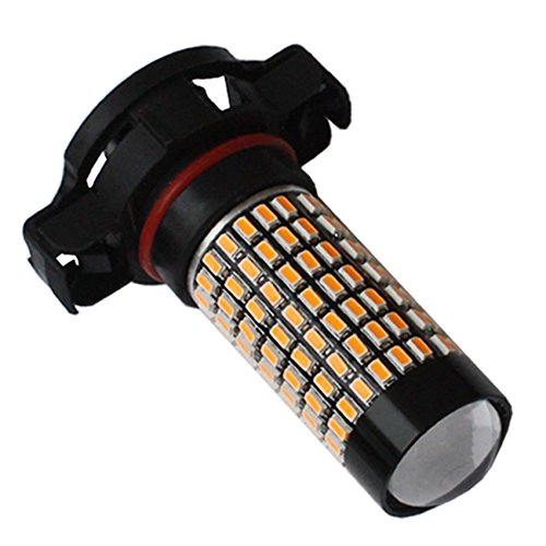 BYOPTO 2 Pcs (Amber Yellow PSY24W) 1400 Lumens Extremely Bright 158-SMD LED Chipsets Bulb with Projector Lens Light DC12V DC24V