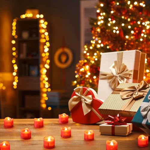 Image of Topstone Red Remote Control Flameless Tealight Candles,CR2450 Battery Powered Votive Candles with Timer,Electric Fake Candle for Home, Christmas Decoration,Pack of 12