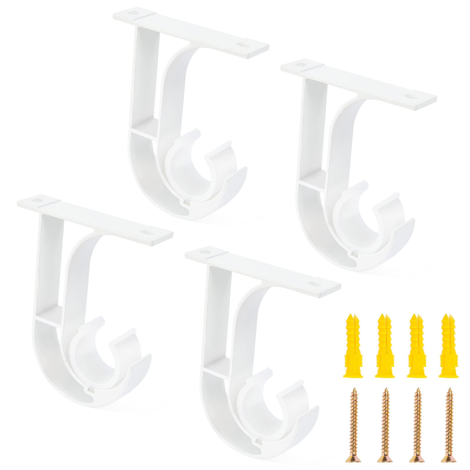 Generic 4 Pack Curtain Rod Ceiling Mount Brackets, Heavy Duty Aluminum Alloy Rod Holder with Plastic Buckle, White