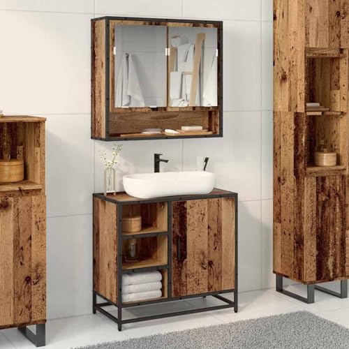 Gecheer Bathroom Sink Cabinet Old wood 65 x 33 x 60 cm Engineered wood Drainage and bathroom accessories Model883634
