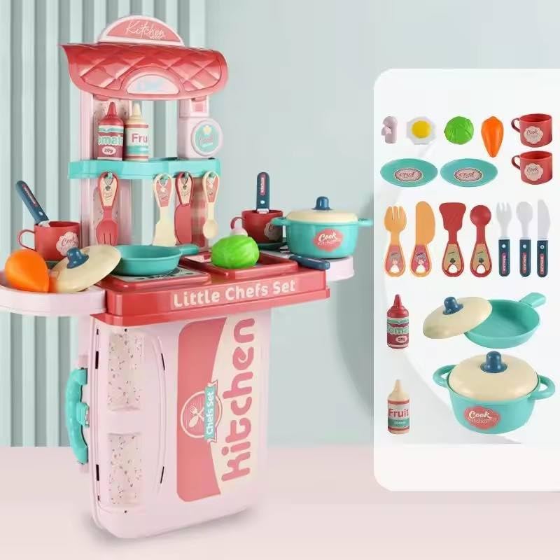 Image of Kitchen Set for Kids Girls Toys | Kids Kitchen Play Set with Lights & Sound | Pretend Cooking Role Play Toy Set for Girls & Boys (WD-P35)