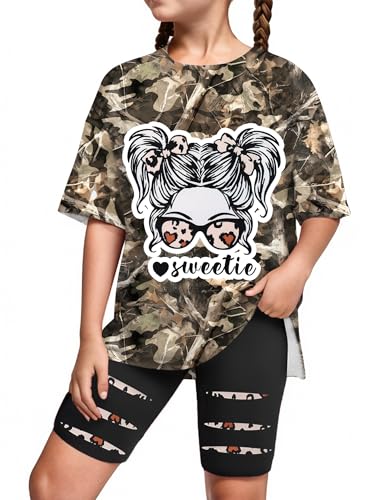 Image of Girls Clothes Short Sleeve Tie Dye Top Shorts and Pants 2PCS Girls Summer Outfits Size 6-16
