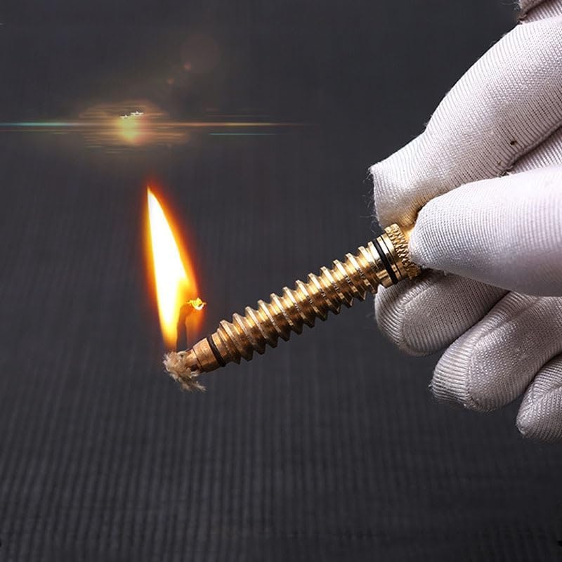 Vintage Brass Pocket Lighter Kerosene Refillable, Unique Pull-Out Ignition, Trench Lighter, Cool Lighters for Men, Portable Soft Flame Lighter, Gifts for Husband Boyfriend Father(Brass knurling)
