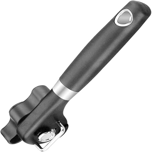 Abrelatas manual con borde liso Abrebotellas de acero, herramienta de cocina con agarre antideslizante