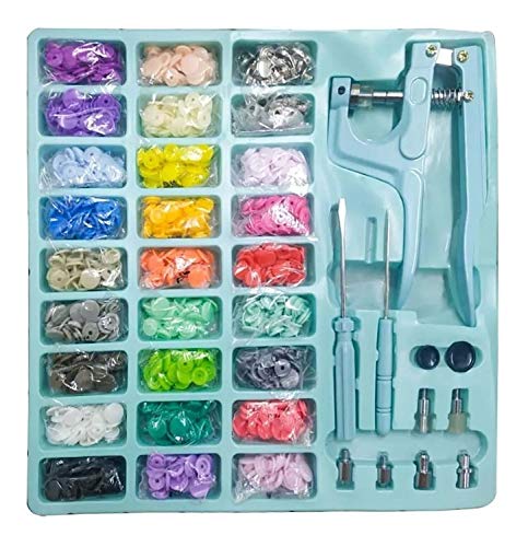 Kit Alicate De Pressão 3 Em 1 Tiffany + Botões Plástico Ilhós Azul Tiffany