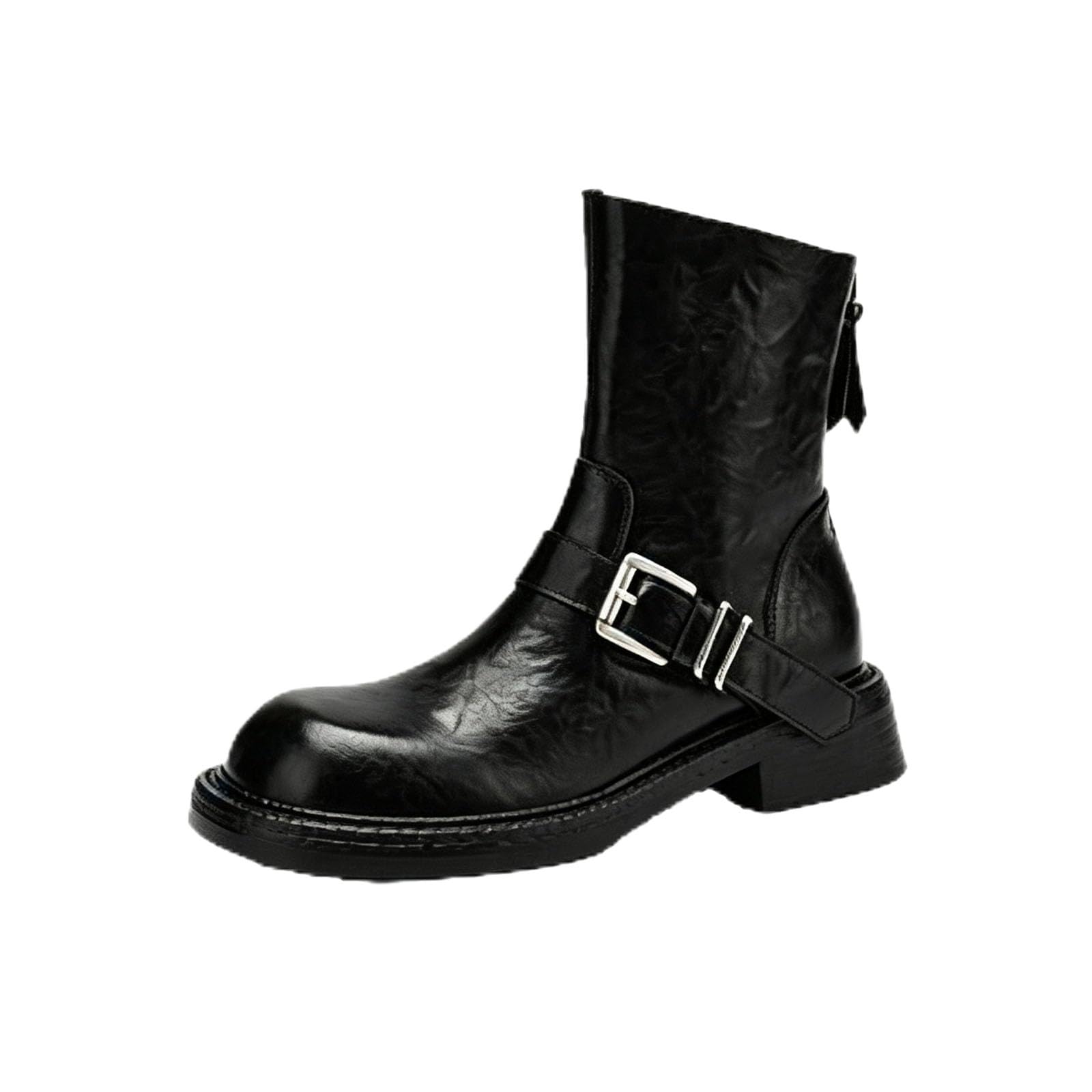 Stiefel Damen Rundzehe Schnallen Stiefeletten Rindsleder