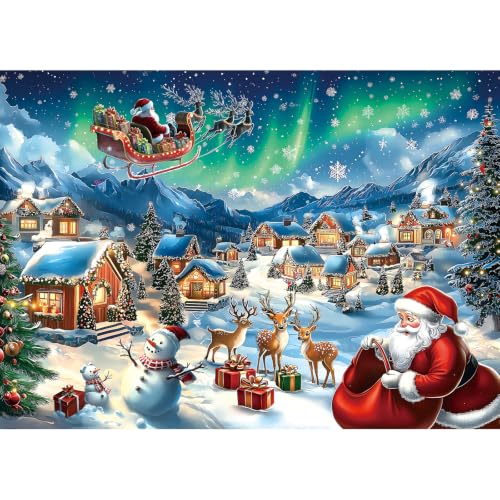 MINIWAN 1000 Piece Santa Aurora Sleigh Christmas Jigsaw Puzzle for Adults