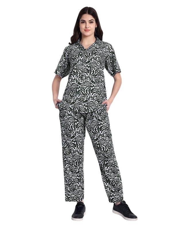 Women Zebra Printed Cotton Co-Ord Set | Top with Pant | Casual & Office Wear Two Piece Outfit-image-29