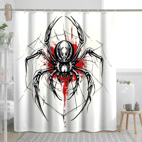 Set di tende da doccia con ragno gotico horror di Halloween, 152 x 182 cm, con ganci, stampa di insetti spaventosi gotici, decorazione per il bagno, tessuto in poliestere decorativo per bagno