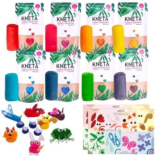 KNETÄ Knete ab 1 Jahr I Party Set I 8X 50g vegane Kinderknete inkl. 2X Bastelkarte Tiermotive I Playdough I Kindergeburtstag