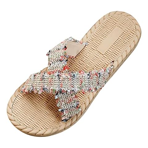 Mules Shoes for Women Womens Ladies mid Wedge Heel Diamante t-bar Beads Elastic Slingback Sandals Size Beige 5.5 Cover
