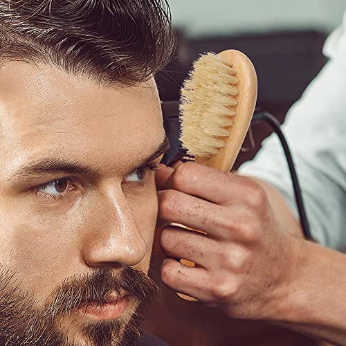 Men Small Beard Mustache Brush Soft Boar Hair Bristle Palm Round Handle For Untangling Beard Hairs Removes Tangles, Beard Dandruff, Ingrown Hairs And Detangles Loose Hairs With Ease-5.9In #TOP4