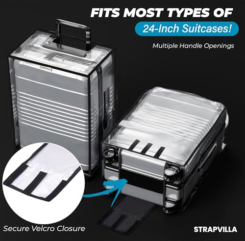 Image of STRAPVILLA Suitcase Cover - Trolley Cover for Suitcase | Durable Cover for Hard Trolly Bags | Protective Trolley Bag Cover & Luggage Bag Cover - Transparent Waterproof PVC Cover - 24 Inch