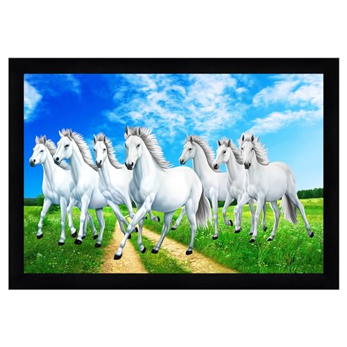 Image of Indianara Vastu Running Seven Horse Painting With Frame 20 Inches X 14 Inches (Style 2)