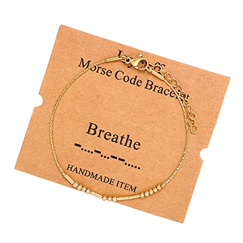 Image of JoycuFF Inspirational Morse Code Bracelets for Women Silver Beads Jewelry Encouragement Mantra Gifts for Her