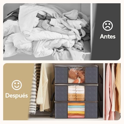 Miniatura 8 de Lifewit Organizador Ropa, Cajas Almacenaje Ropa Plegable Con Asa Reforzada, Bolsas Para Guardar Ropa De Tejido Resistente Y Ventana Transparente Para Suéteres, Abrigos, Mantas, Gris, 35 L, 3 Piezas