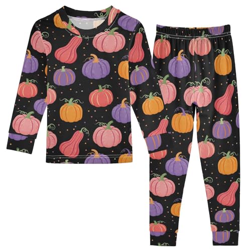Pajama Sets Long Sleeve Colorful Pumpkins Pattern Soft Comfy Sleepwear 2 Piece PJS 3-8T