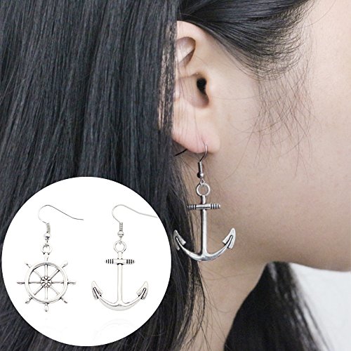 Irregular Silver Nautical Anchor Rudder Earrings Personality Fashion Dangle Earrings2