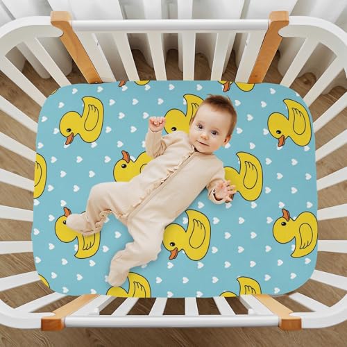Image of Ducks Polka Dots Blue Fitted Crib Sheet for Boys Girls Baby Bedsheet for Toddler Girl Boy,39 x 27 in