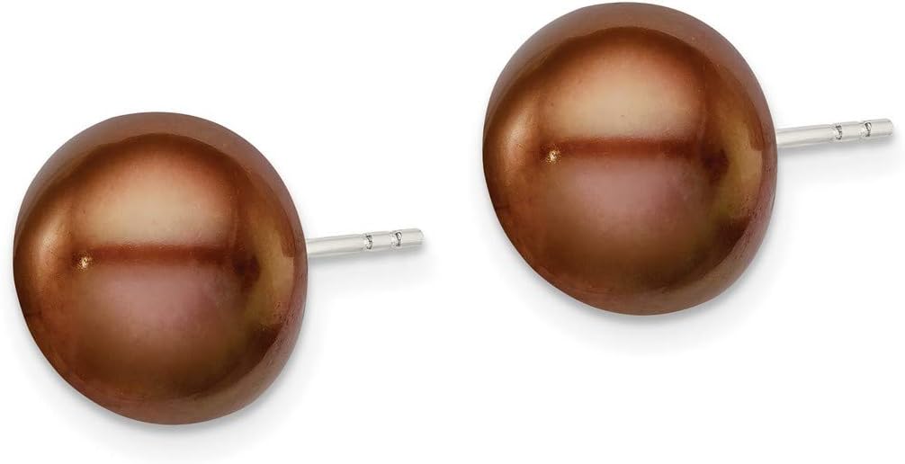 Chocolate Brown Freshwater Cultured Button Pearl Post Earrings in 925 Sterling Silver