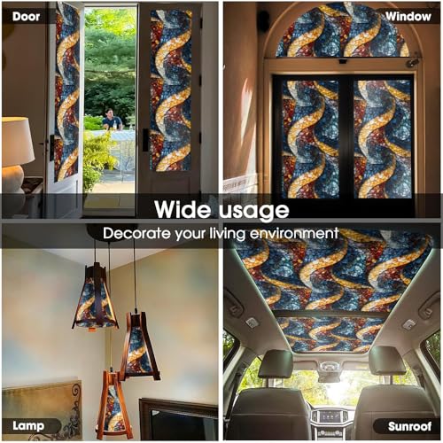 Vinilo decorativo ventana 15.7"x118" azul dorado miniatura 5