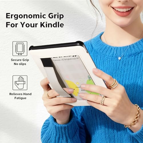 Image of CoBak Lightweight Stand Cute Case for 7 inch Kindle Paperwhite 12th Gen 2024 and Kindle Colorsoft with Right Hand Strap - Compatible with iPhone MagSafe, for Samsung /Anker Wireless Charging Pads