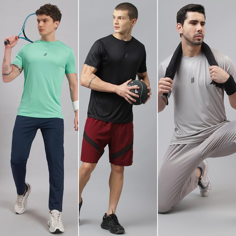Image of ATICX Slim Fit Polyester Sports T-Shirt for Men - Round Neck Quick Dry Fit Half Sleeve Breathable Stylish Gym & Workout Tee - Lightweight Running Cycling Football Swimming Training Sportswear Top