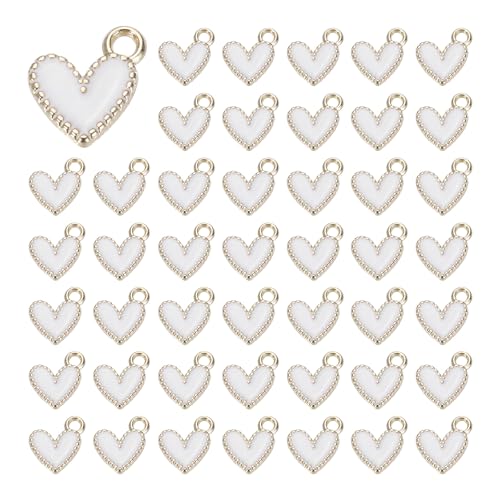 MECCANIXITY 100 Pcs Enamel Alloy Heart Charm Valentine Heart Pendants Love Jewelry Making Charm for DIY Necklace Bracelet Earrings Keychain White