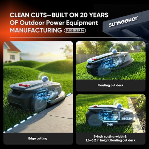 Image of Sunseeker S4 LiDAR Robot Lawn Mower for Up to 0.25 Acre (1000 m), Vision AI + 360 3D LiDAR Navigation, Wire-Free Virtual Boundary, Systematic Cutting, 42% Slope, App Control, 60 dB Quiet Mowing