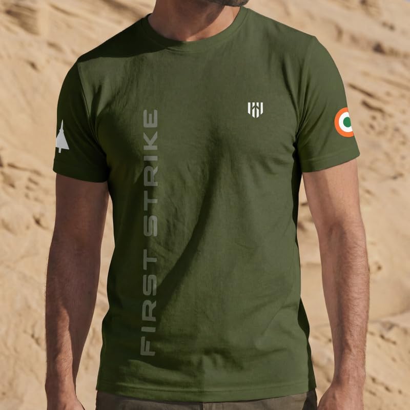 Image of Deployed First Strike Signature Luxesoft Cotton T-Shirt | Army t Shirt for Men | Military | Commando | t Shirts | Round Neck | Half Sleeve | Regular Fit | Black