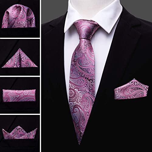 Barry.wang Men Tie Set Paisley Silk Necktie Pocket Square Cufflinks Extra Long Tie #TOP2