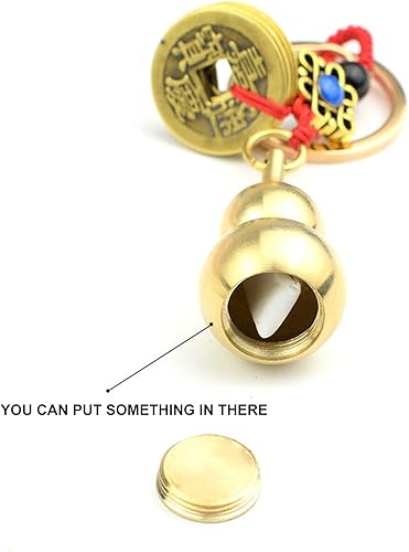 Miniatura 3 de 3 llaveros de latón de calabaza china Wu Lou, monedas de oro de Feng Shui para buena suerte, fortuna, longevidad, éxito, decoraciones de calabash